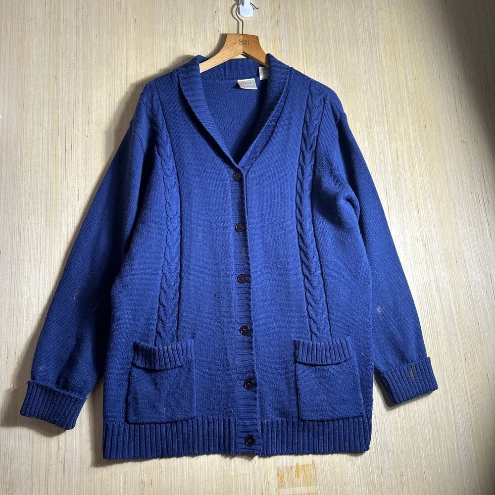 Vintage Hasting & Smith Cardigan Mens Large Blue Wool Button Cardigan Pocket 90s